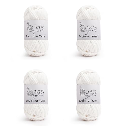 Image of 200g Beginner-Friendly Yarn for Crocheting and Knitting, 4 Pack 320m Worsted-Weight Medium #4; Easy-to-See Stitches with No Splitting Soft & Thick Yarn for Amigurumi and DIY Projects- White