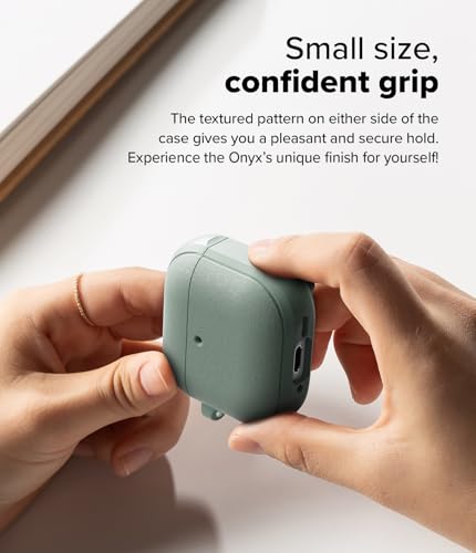 Image of Ringke Onyx Magnetic for AirPods 4 Case Shockproof Non-Slip Texture Cover Anti-Fingerprint Technology Prevents Oily Smudges with Carabiner for Magnetic Charging AirPods 4 Accessories - Sage Green