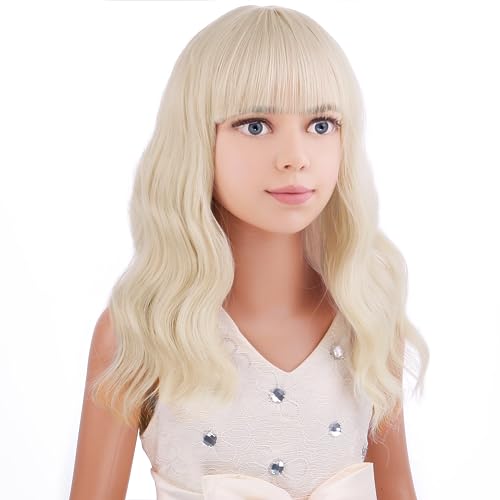 Image of PATTNIUM Platinum Blonde Wig Short Wavy Wig with Bangs Synthetic Blonde Wig Women Cosplay Halloween Party Costume Wig (Platinum Blonde)