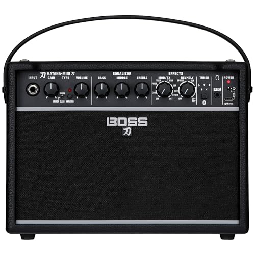 BOSS Katana-Mini X | Powerful 10-Watt Mini Amplifier for Electric, Acoustic & Bass | Tube Logic Design | Custom 5” Speaker | Versatile Sounds & Dual Effects | Onboard Bluetooth