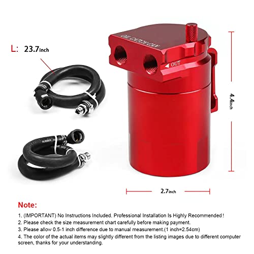 Image of 350ml Aluminum Oil Catch Can Polished Oil Separator Tank Compatible with Ford F150 2.7EB 3.5EB 5.0L Passenger Side 2011-2021, Expedition 3.5L EcoBoost 2018-2021, Raptor 3.5L Ecoboost 2017-2021,Red