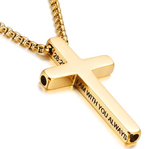 RWQIAN Breathing Cross Necklace for Men,Gold Plated Chain Matthew 28:20 Bible Verse Crucifix Necklace,Stop Quit Smoking Necklaces Quit Vapingtools Anxiety Relief Items Personalized Christian Gift