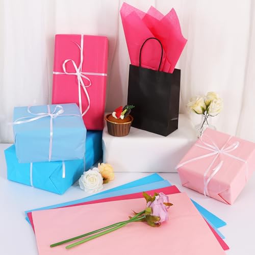 Image of BEISHIDA 80 Sheets Pink and Blue Tissue Paper Bulk,Wrapping Tissue Paper for Gift Bags, 14 x 20 Inch Gift Wrap for Birthday Babyshower Wedding DIY Crafts Decor Holiday Flowers