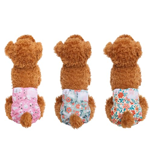 Image of CuteBone Dog Diapers Female Washable Small Medium Large 3 Pack Reusable Doggie Diapers Puppy Period Pants for Doggy Heat Cycle Peeing