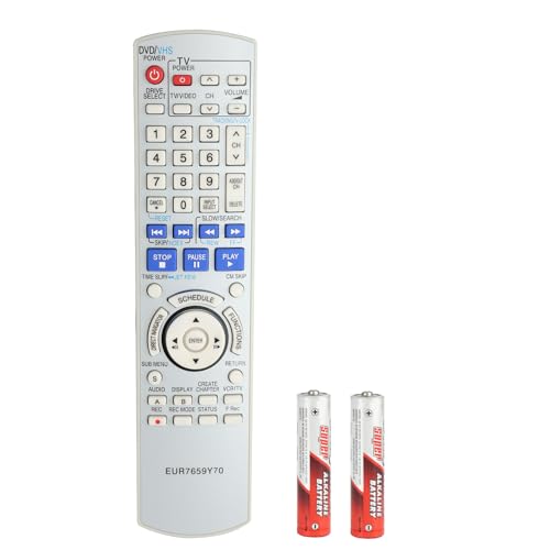 EUR7659Y70 Remote Control Compatible with Panasonic DVD VCR Recorder DMR-ES25 DMR-ES35 DMR-ES45 DMR-ES46 DMR-ES25S DMR-ES35V DMR-ES45V DMR-ES36V DMR-ES45VS Replacement Controller with Batteries