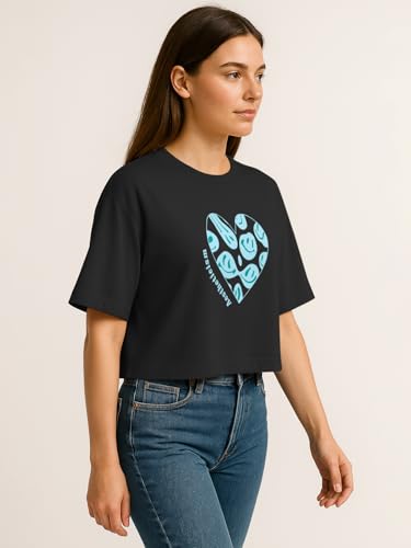 Image of HELLCAT Beige Printed Loose Fit Crew-Neck Crop T-Shirt for Women