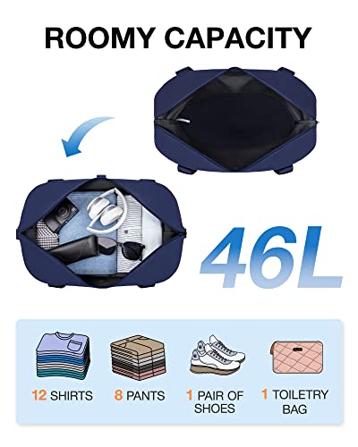 Foldable Travel Bag, Bagsmart 46L Large Duffle Bag For Women, Gym Bag Carry On Weekender Overnight Bag For Travel Accessories, Anti-Wrinkle (Navy Blue) #TOP1