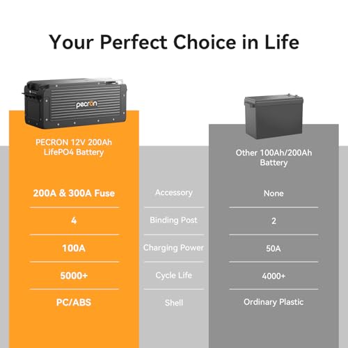 Image of PECRON WB12200 12V 200Ah LiFePO4, 2560Wh LiFePO4, App Control, Built-in 200A BMS for Off-Grid, Solar System, Camper
