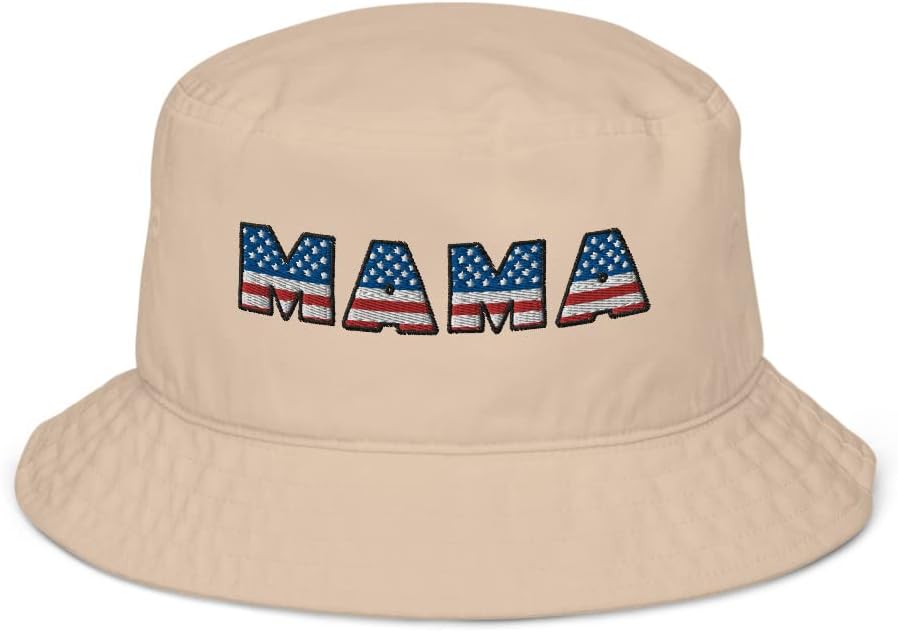 Mama hat, Embroidered American Flag mom Organic Bucket hat, Military, New mom, Patriot