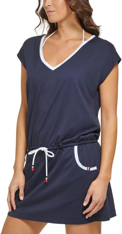 Tommy Hilfiger Women's Drawstring Cover-Up Dress (Sky Captain, Small/Medium)