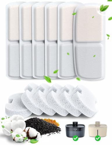 FEELNEEDY Confezione da 6 Filtri per Fontana d'Acqua per Gatti e 6 Spugne di Ricambio, Compatibile con Fontana per Gatti senza Fili 4L Pro-FN-W07