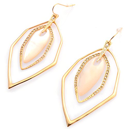 De Buman 18K Yellow Gold Plated Or 18K Rose Gold Plated & Mother-Of-Pearl Or Black Agate Earrings (18K Yellow Gold Plated) #TOP2