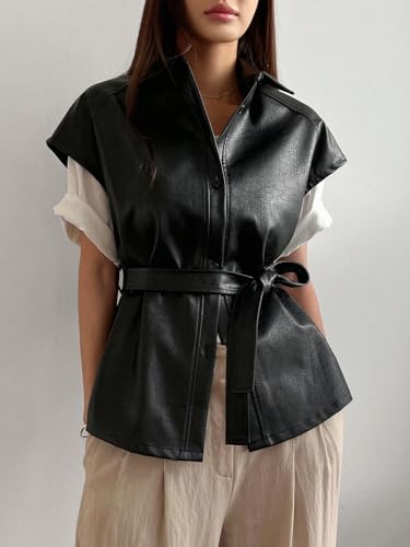 Trendy Black PU Leather Casual Jacket for Women - X-Large Size, Perfect for Fall & Winter - Image 3