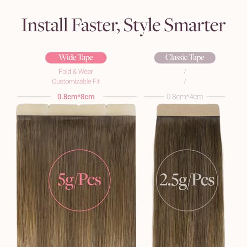 Image of GOO GOO Tape In Weft Hair Extensions Human Hair, 3 /8 /613 Walnut Brown to Ash Brown and Bleach Blonde, 8cm Wide Tape, 22inch 10pcs 50g, Tape Weft Hair Extensions, Seamless Tape in