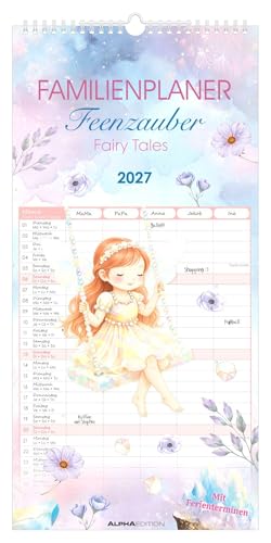 Familienplaner Feenzauber 2027: Familienkalender 22x45 cm mit 5 Spalten zauberhaften Feenmotiven Schulferien & Stundenplänen ideal für Familien mit Kindern