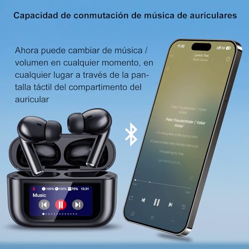 Auriculares Bluetooth, 2025 LED Full Color Touch Screen Wireless Earbuds, Inalámbricos Earbuds Bluetooth 5.4 in Ear, ANC+ENC Noise Cancelling, 13 Pantalla Conmutable, Auriculares con Pantalla (Negro) - imagen 4