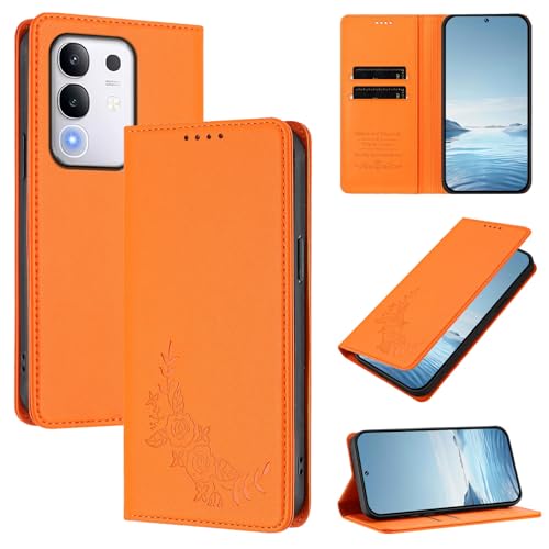 �X�}�z�P�[�X �Ή��@�� for Vivo Y29 4G / T4X / Y300T / IQOO Z10X �yRFID�u���b�N�z�y�J�[�h�z���_�[�t�����z �}�O�l�b�g�J�� �X�^���h�@�\�t���z�X�}�z�P�[�X Orange