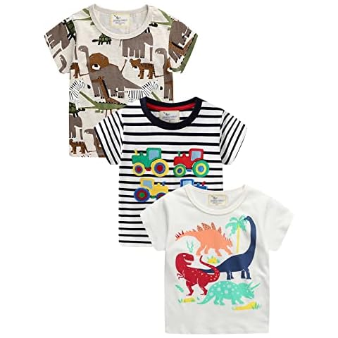 LOKTARC Boys Animal T Shirts Crewneck Short Sleeve Shirts 3-Pack Toddler Tops Patterned 6-7 Years Cover