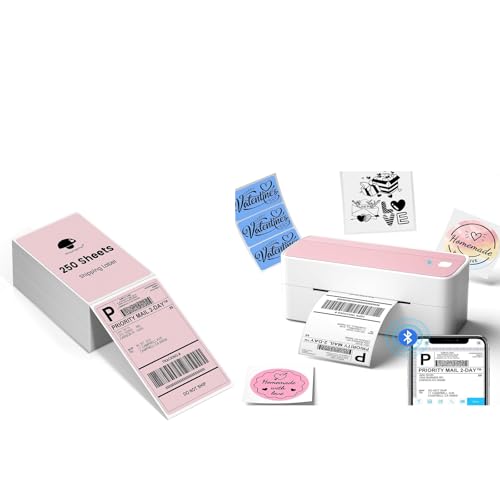 Image of Phomemo 241BT 4X6 Wireless Shipping Label Printer for Small Business & 250Pcs Pink 4x6 Thermal Labels, Shipping Address Label, Pink Labels Printers Compatible with iPhone, Android, Shopify, Amazon, US