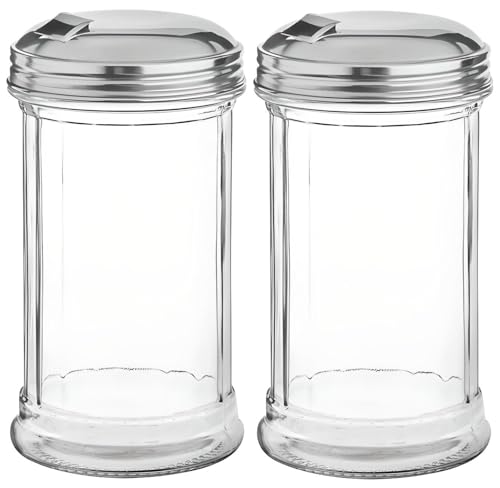 OCS Parts 5.75-Inch Retro Glass Sugar Pourers | Set of 2 | 12 Ounce Pourers for Sugars, Spices, and Rubs