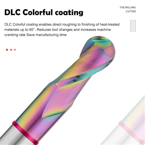 Image of Carbide Ball Nose EndMill HRC60 Double Edge 2 Flute TiAiN Coating Tungsten Steel Color-Ring Milling Cutter for Aluminum Wood TGE Series 11pcs Set