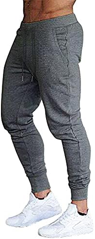 BUXKR Men's Slim Joggers Workout Pants for Gym Running and Bodybuilding Athletic Bottom Sweatpants with Deep Pockets,Dark Grey,L