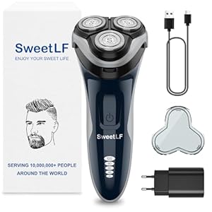 SweetLF Rasoir Electrique Homme Rechargeable Wet & Dry, Tondeuse à Barbe Haute Précision, Rasage avec 3D Têtes Rotatives, 100% Etanche&120 min d'Autonomie SWS7105 - Bleu Gris Foncé