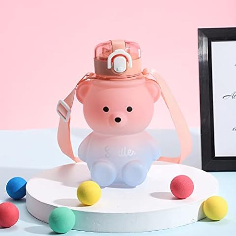 Kawaii Bear Water Bottle With Straw, Leak-Proof Kawaii Water Bottle 800ml Cute Gradient Colorful Kawaii Water Bottles For Girls School Office Travel Cover