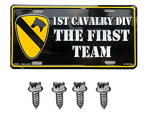 United States Army 1st Cavalry Division The First Team Metal License Plate Tag for Wall or Car Display with Fastener Screws Decorative Plate for Home or Vehicle Interior Use