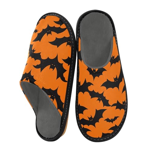 JUNZAN Halloween Bats Memory Foam Slippers for Women Men House Slippers for Bedroom Indoor Orange