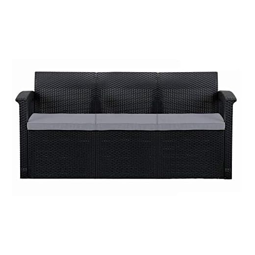 Trueshopping 3 Seater Rattan Outdoor Sofa with Cushions Garden Furniture Chair Garden Bench Chairs Sets Patio Lounge Conservatory, Graphite
