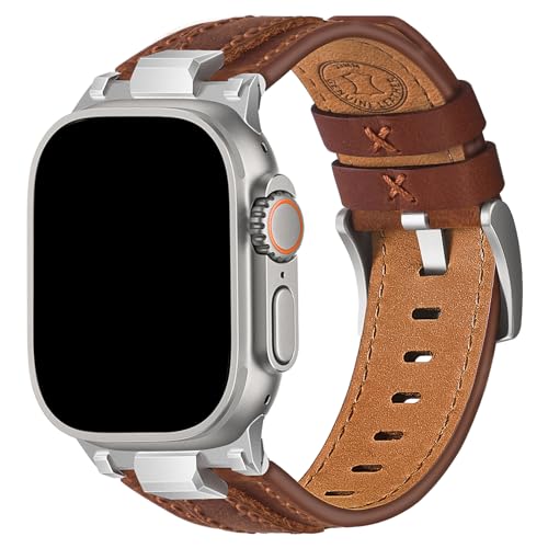 Image of Wristitani Leather Bands Compatible with Apple Watch Band 49mm 46mm 45mm 44mm for Men, Metal Connector & Genuine Leather Straps for iWatch Ultra3 /2 /1 SE3 /2 /1 Series 11 10 9 8 7 6 5 4 [NO Watch and Case]