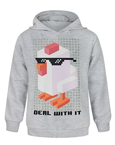 Crossy Road Deal with It Unisex Kid's Hoodie (9-10 Years) Grey