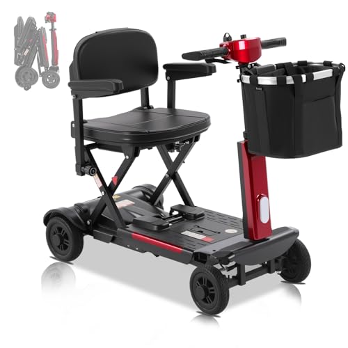 MS02-F 20/30Miles 4 Wheels Foldable Mobility Scooter for Adults&Seniors, 46Lbs Lightweight & 350W Powered Electric Folding Wheelchair, Removable Battery Compact & Convenient for Travel Red 2