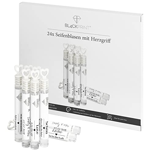Bl4ckPrint Seifenblasen Hochzeit 24er Set mit Name + Datum personalisierte Sticker Etikett Aufkleber Wedding Bubbles Guest Gifts Gastgeschenke Hochzeit Taufe Geburtstag Verlobung Valentinstag Party Cover