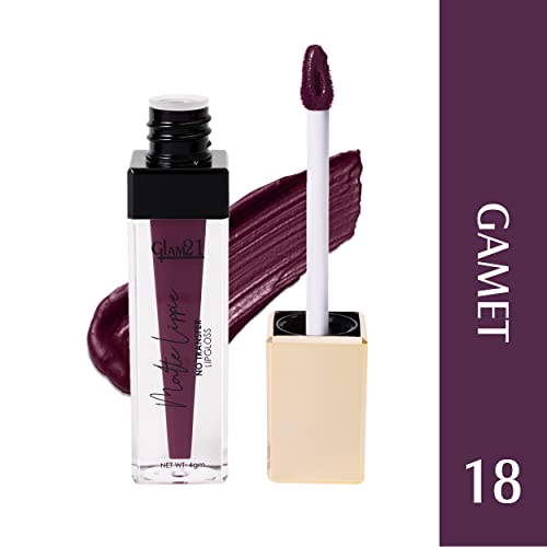 Image of Glam21 Matte Lippie No Transfer Lip Gloss | Lightweight and comfortable| Creamy Matte Formula - 4 gm | Gamet-18