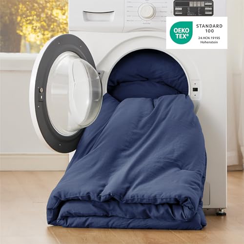 Image of Bedsure Super King Plus Comforter Set, Navy Soft Prewashed Bedding for All Seasons, 3 Pieces GentleSoft Bed Set, 1 Lightweight Comforter (128 inchx120 inch) and 2 Pillowcases (20 inchx36 inch)