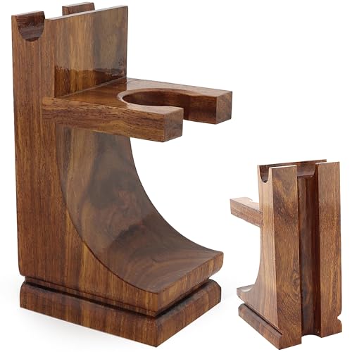 Support en bois de qualité pour rasoir et blaireau Finition noyer