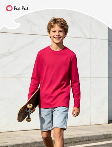 Image of PATPAT Boys Long Sleeve Shirts Cotton Solid Crew Neck Basic Shirts 5-16 Years