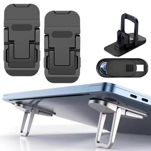 2PCS Laptop Stand Portable,Adjustable Laptop Riser Ergonomic Laptop Stand Cooling Mini Invisible Laptop Stand for Desk Computer Keyboard MacBook Notebook Stand Riser (Black)