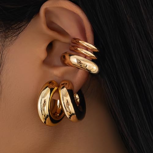Gold Huggie Hoop Earrings for Women Chunky Hoop Earrings Sets Dainty Thick Huggie Hoop Trendy Hoop Earring Hypoallergenic Chunky Hoops Earring Ear Cuffs Earrings Jewelry2