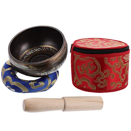 BIUDECO Handmade Tibetan Singing Bowl Set for Meditation Yoga and Spiritual Bath with Mallet Copper Sound Bowl Kit for Home Decor Random Color