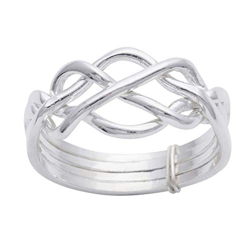Silverly Celtic Knot Puzzle Solid Silver Rings for Women 925 - Men's Rings in Sterling Silver - Jewelry Gift - Unique Four Band - Promise Turkish Wedding Ring