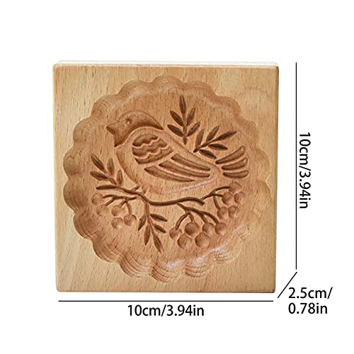 Rotors Wooden Animal Cookie Molds,Press Type Cookie Cutter With 3D Hen, Bird,Rabbit,Fish Design,Wood Biscuit Molds With Good Wishes For Baking (Bird) #TOP5