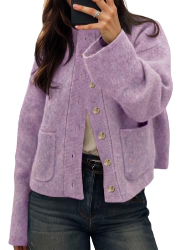 Cicy Bell Womens Chunky Knit Cardigan Sweater Button Down Open Front Jacket