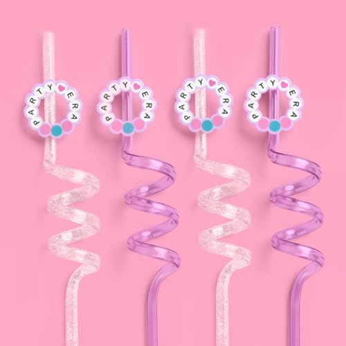 xo Fetti Twirly Reusable Straw Set Clear + Purple Plastic - 8pc | Friendship Bracelet Birthday Party Drinkware Bachelorette Decorations Concert Supplies