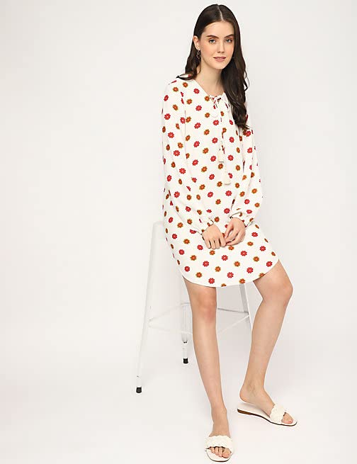 Image of Marks & Spencer Women's Pure Viscose Floral Tie-Up Neck Above The Knee Dress