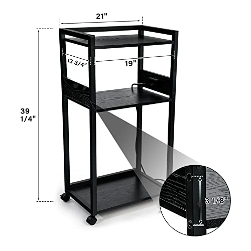 Tc-Homeny 3-Tier Movable Printer Stand With Storage Rolling Floor-Standing Deskside Shredder Computer Host Stand Adjustable Storage Shelf Rack For Office Supplies Fax Scanner File Book #TOP6