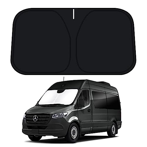 D-Lumina Windshield Sun Shade for 2007-2023 Merce-des Benz Sprinter ＆ Freightliner Sprinter Accessories, Front Window Sunshade Sun Visor Protector Block UV Rays Heat, Foldable 2 Layers 210T Material