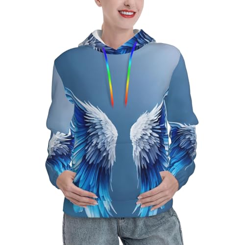 Sweat à capuche imprimé ailes d'ange EdWal, pull ajusté femme avec poche kangourou tendance